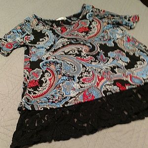 Zig Zag Stripe Paisley and Lace open-back Tunic